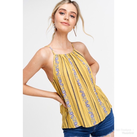 ❤️LAST 1! Canary Yellow Printed Tie Back Halter! - Picture 4 of 5